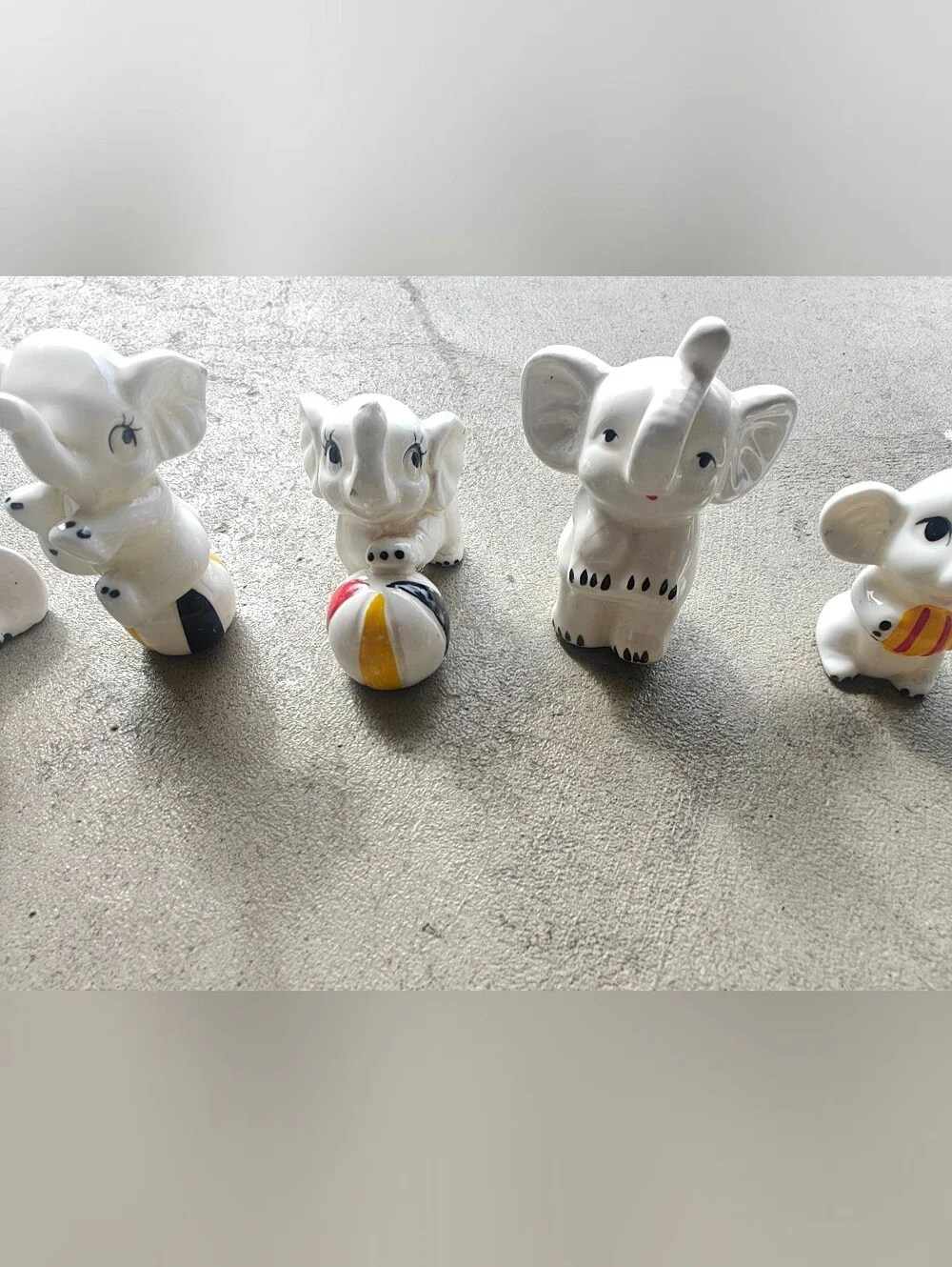 5 Vintage Brinns Circus Elephants Figurines Bone China Ball Trunks-Up Good Luck